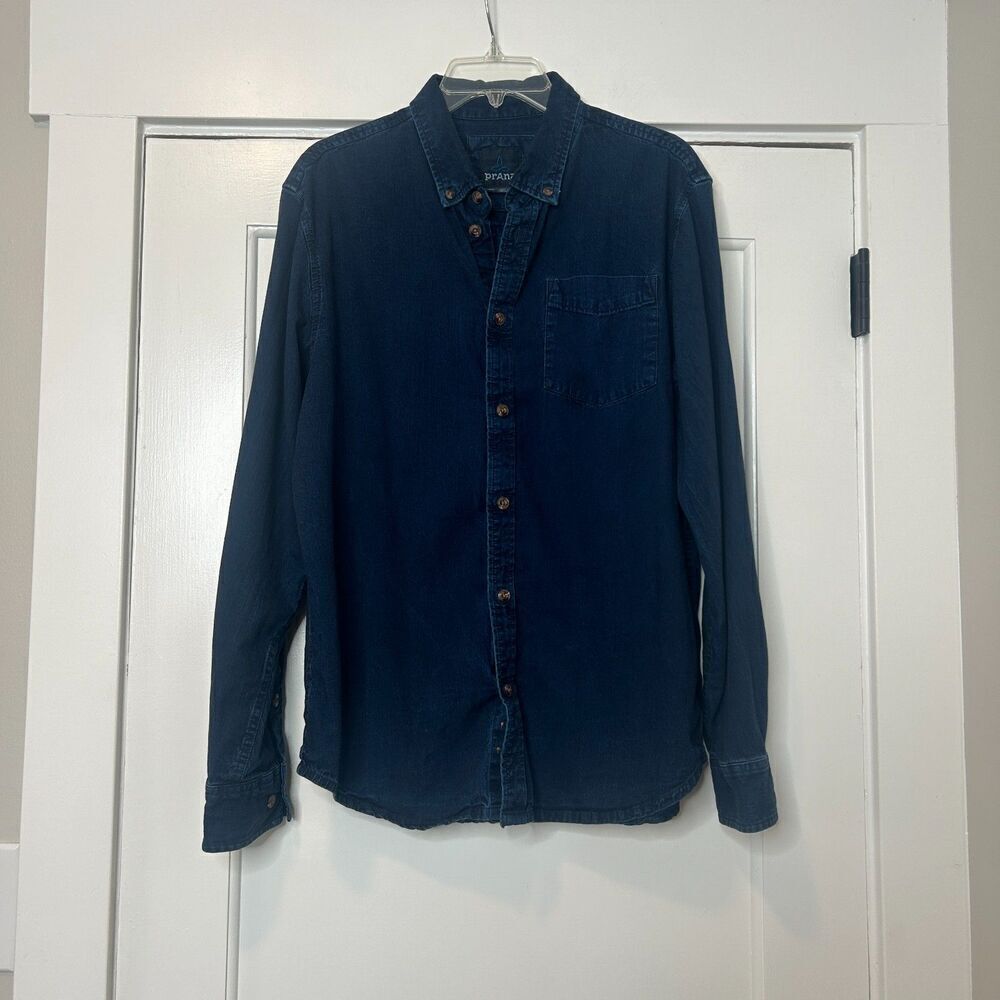 Prana Men's Broderick Blue Denim Long Sleeve Button Down Shirt Size Medium